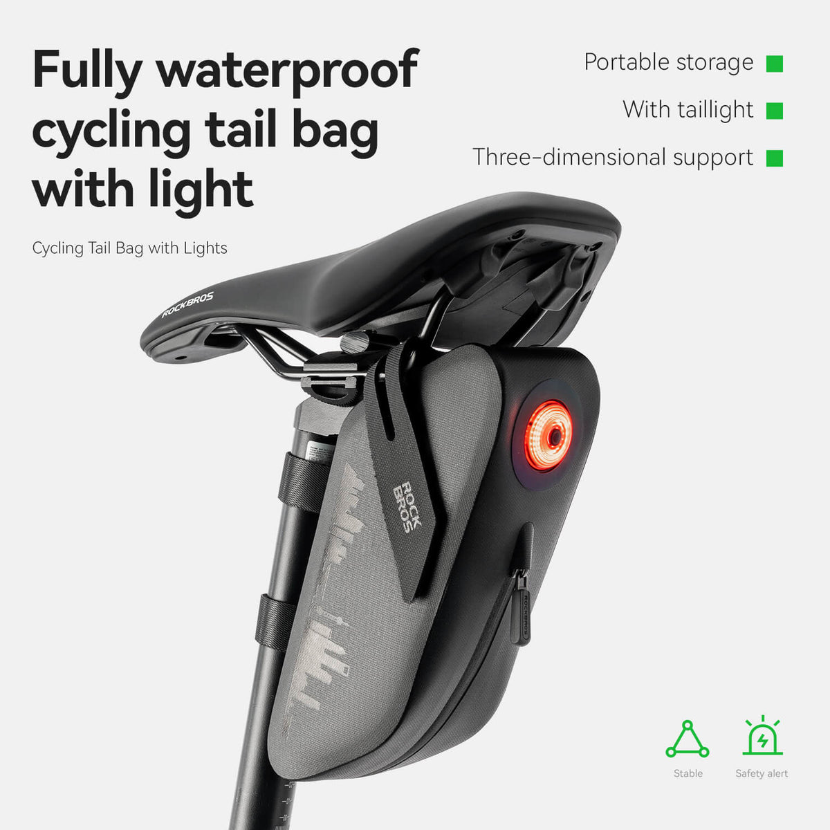 Waterafstotende zadeltas met remsensor-achterlicht AS-078-1