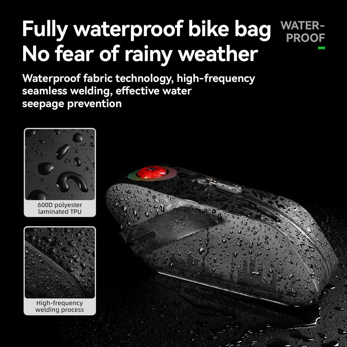 Waterafstotende zadeltas met remsensor-achterlicht AS-078-1