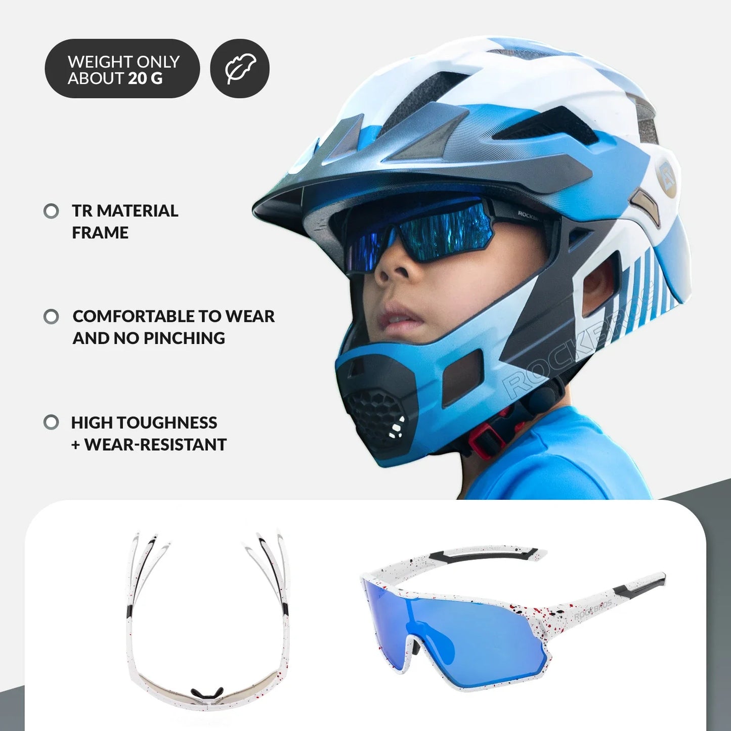 ROCKBROS Children's Cycling glasses UV400 Protection Sunglasses for Boys Girls #Color_Black & White