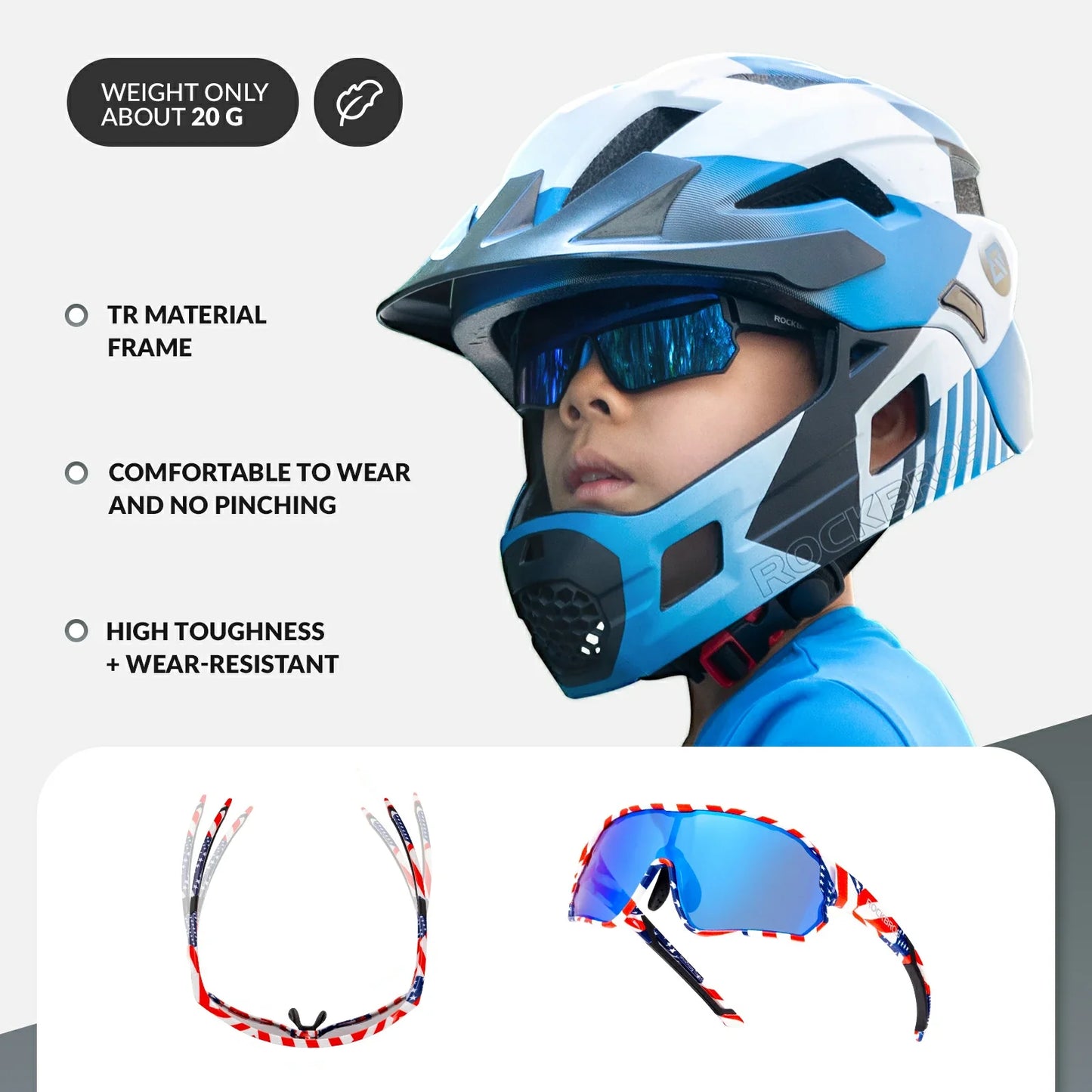 ROCKBROS Children's Cycling glasses UV400 Protection Sunglasses for Boys Girls #Color_Black Blue