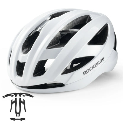 ROCKBROS cycling helmet LK-69 with bionic support structure, offering enhanced impact protection, comfort, and aerodynamic performance for road cycling. #Color_White
