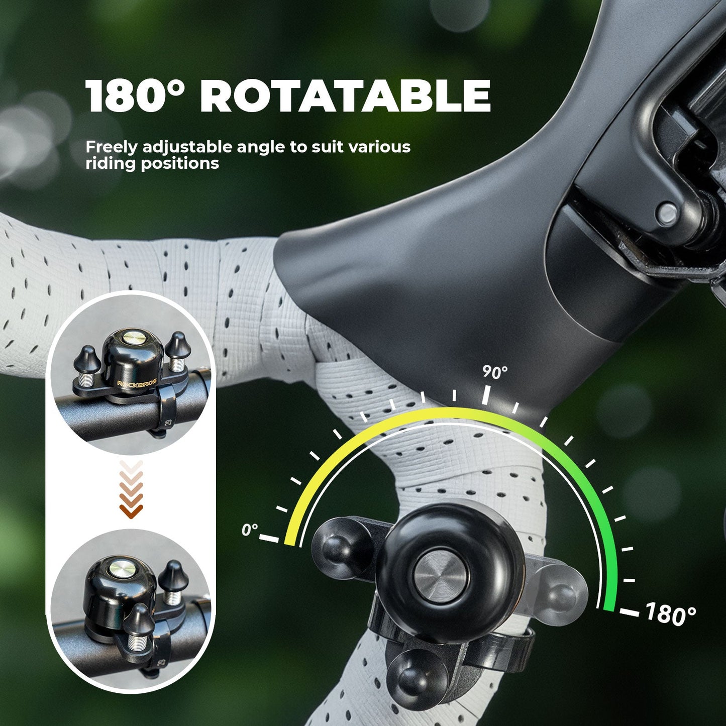 ROCKBROS dual hammer bike bell with loud, crisp sound and durable design for enhanced safety on busy roads.