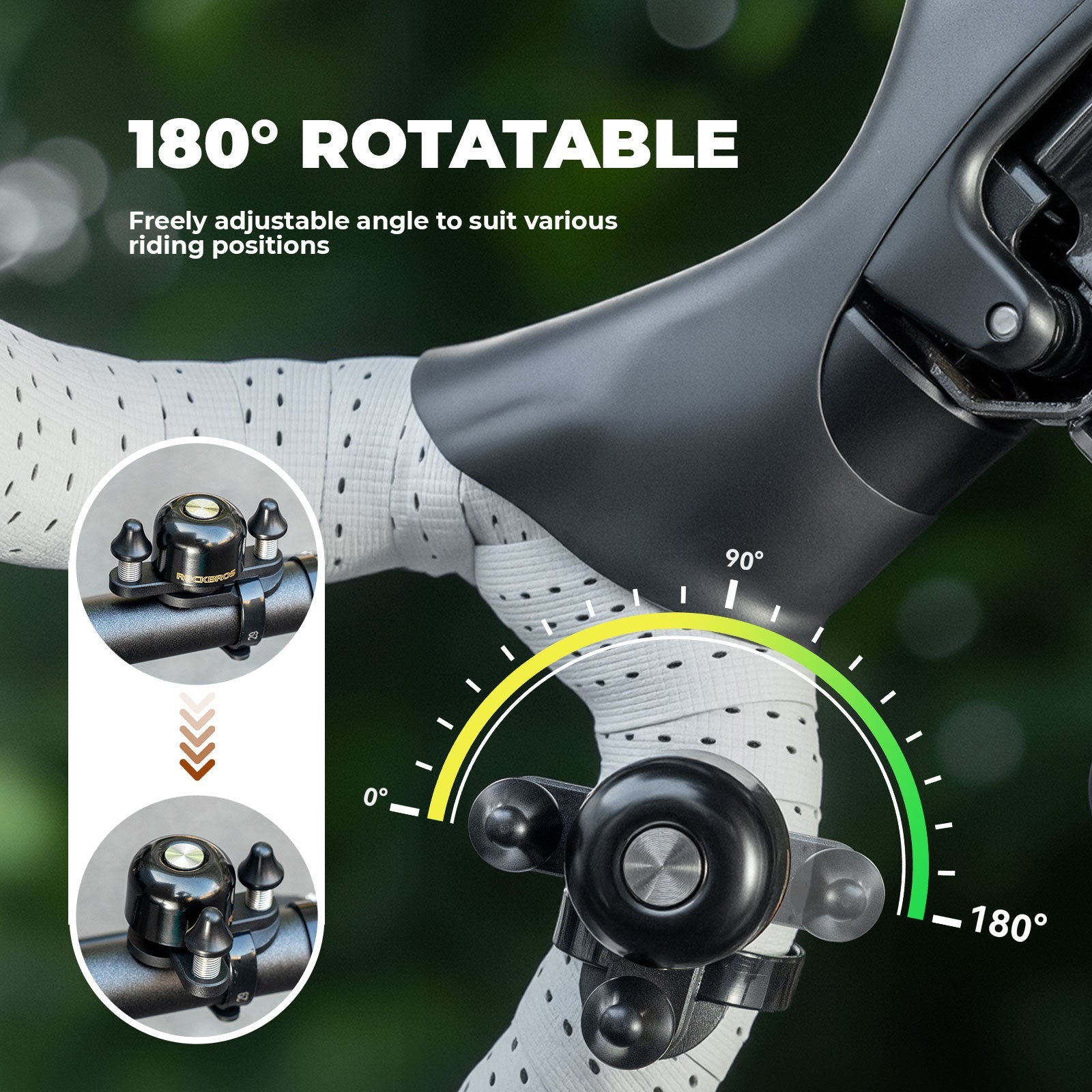 ROCKBROS dual hammer bike bell with loud, crisp sound and durable design for enhanced safety on busy roads.