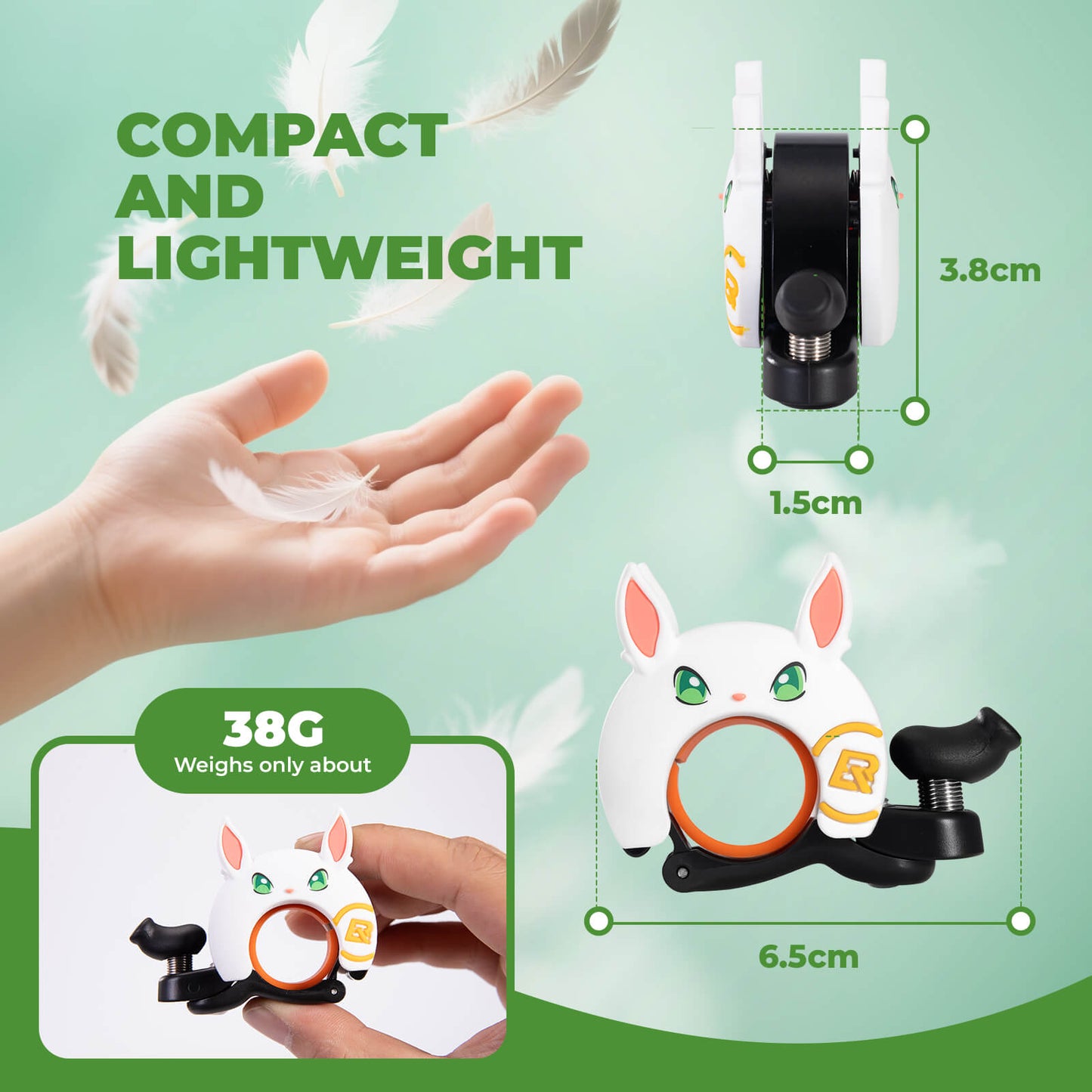 ROCKBROS cartoon-shaped bike bell for kids, featuring fun animal designs and a clear, crisp sound for safe and cheerful riding. #Style_Rabbit
