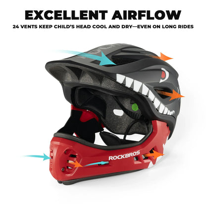 ROCKBROS fullface kinderhelm voor bmx step en fietsen #Rood