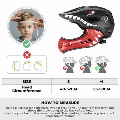 ROCKBROS fullface kinderhelm voor bmx step en fietsen #Rood