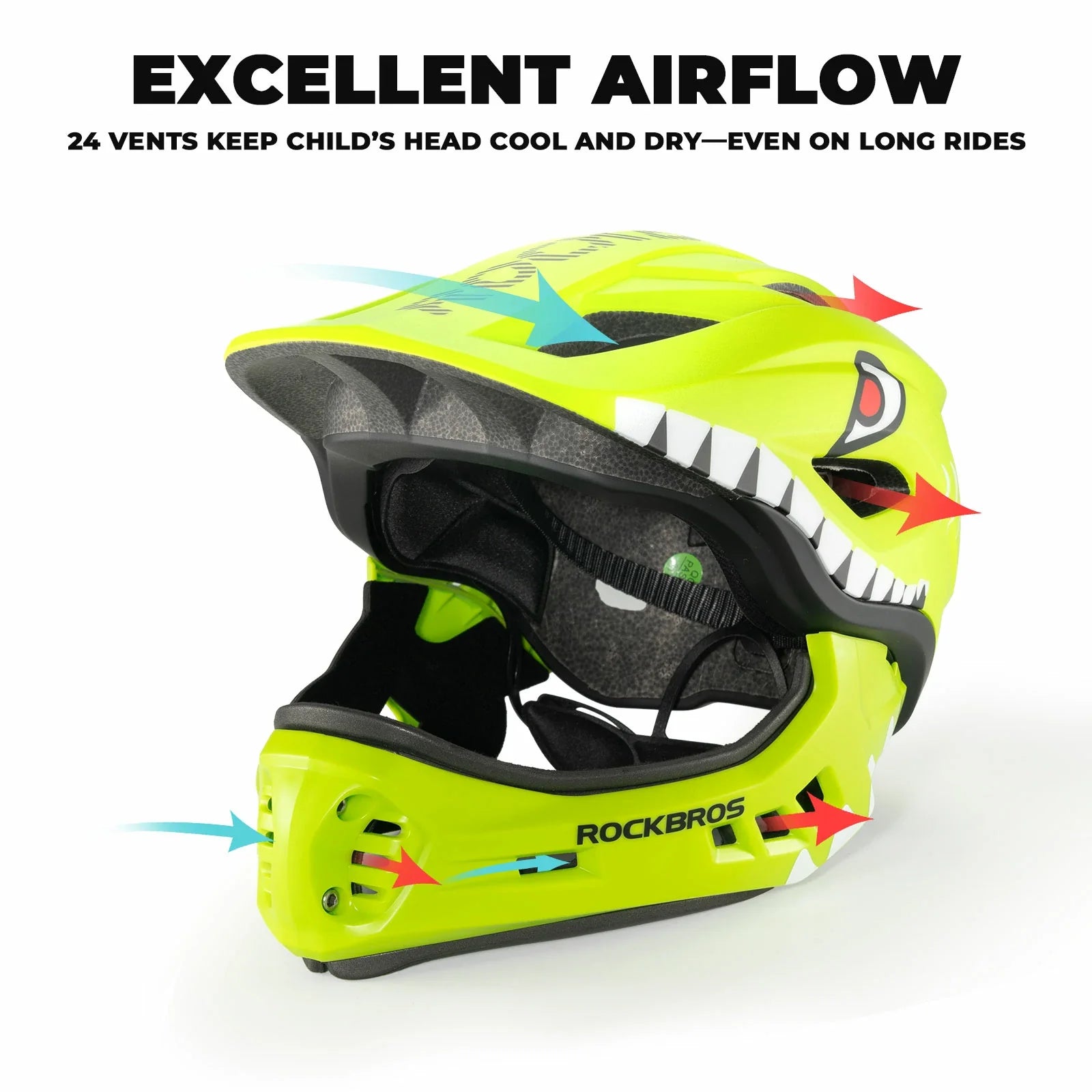 ROCKBROS fullface kinderhelm voor bmx step en fietsen #Groen