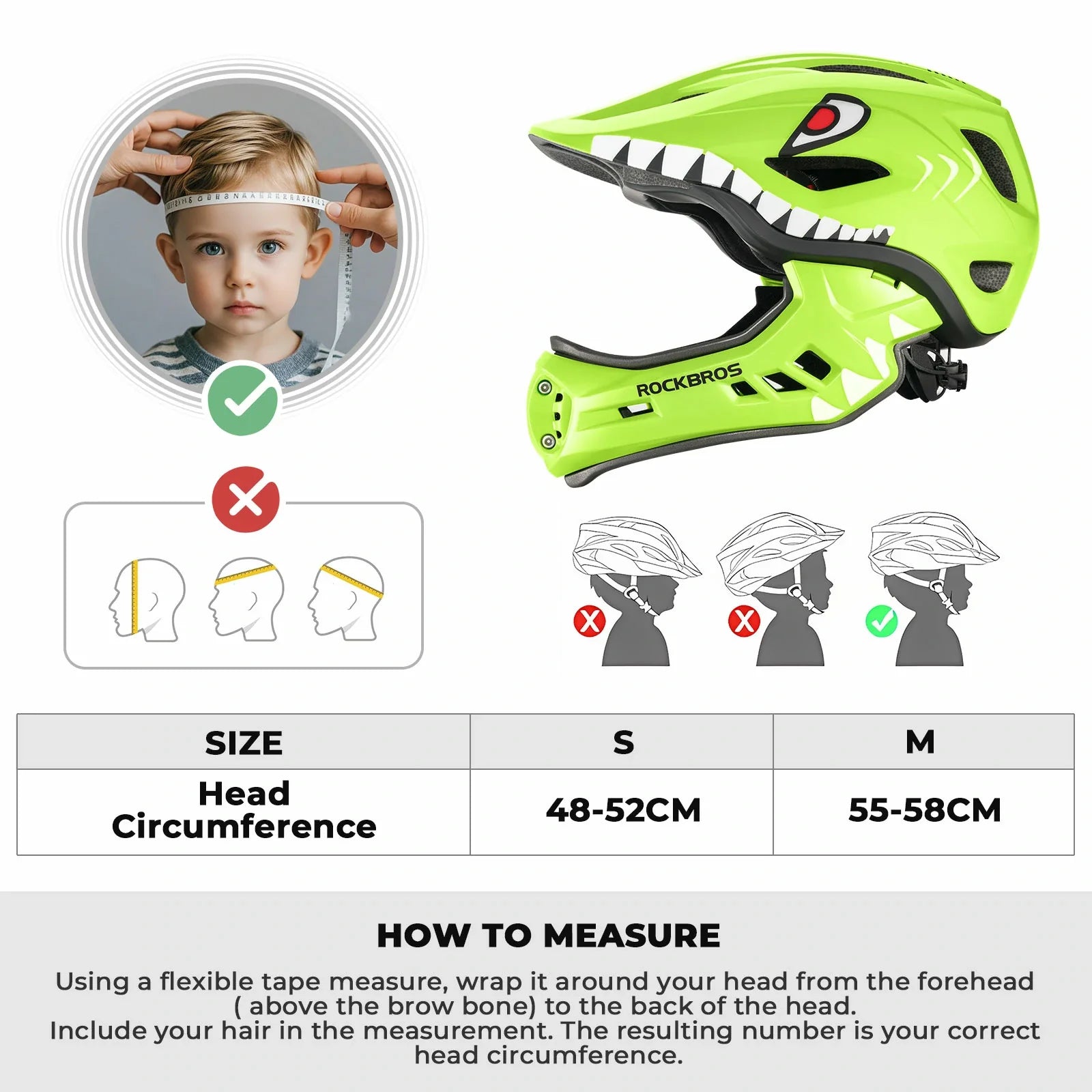 ROCKBROS fullface kinderhelm voor bmx step en fietsen #Groen