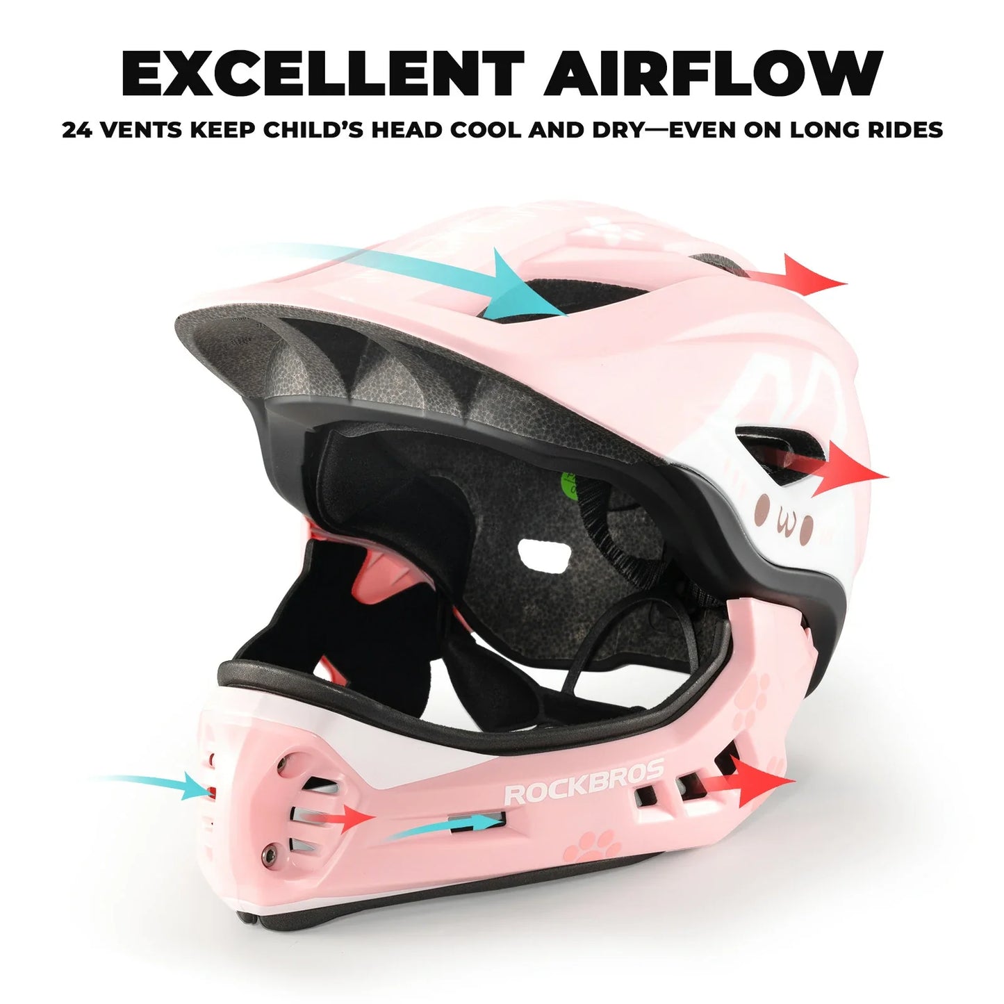ROCKBROS fullface kinderhelm voor bmx step en fietsen #Rood