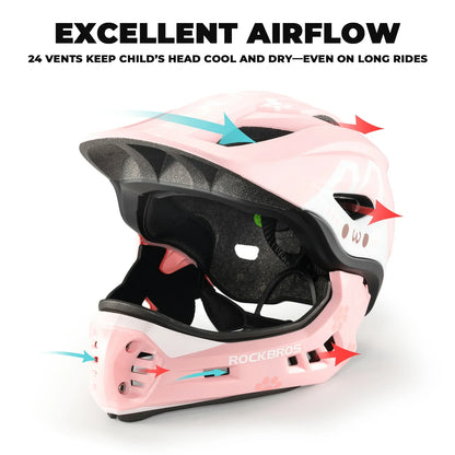 ROCKBROS fullface kinderhelm voor bmx step en fietsen #Rood