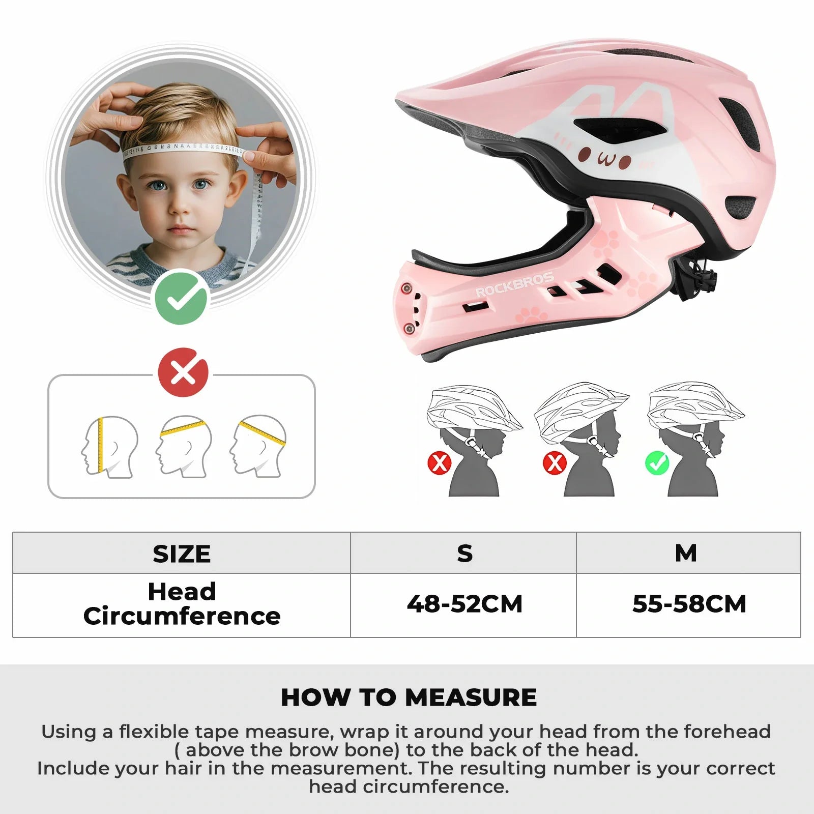 ROCKBROS fullface kinderhelm voor bmx step en fietsen #Rood