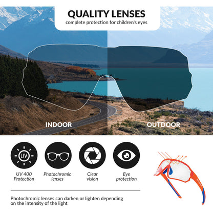 ROCKBROS Kids Photochromic Cycling Glasses UV400 Protection with TR90 Frame#Color_Red