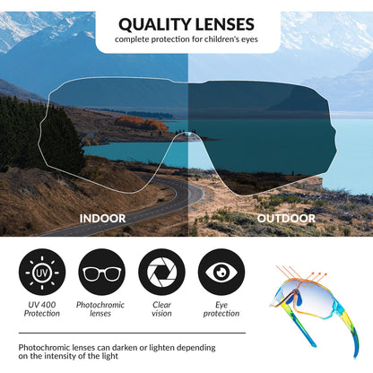 ROCKBROS Kids Photochromic Cycling Glasses UV400 Protection with TR90 Frame#Color_Blue