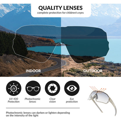 ROCKBROS Kids Photochromic Cycling Glasses UV400 Protection with TR90 Frame#Color_Gray