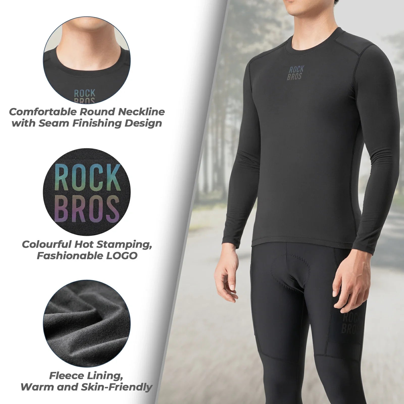 ROCKBROS heren fietsonderhemd fleece lange mouw#xl-xxl
