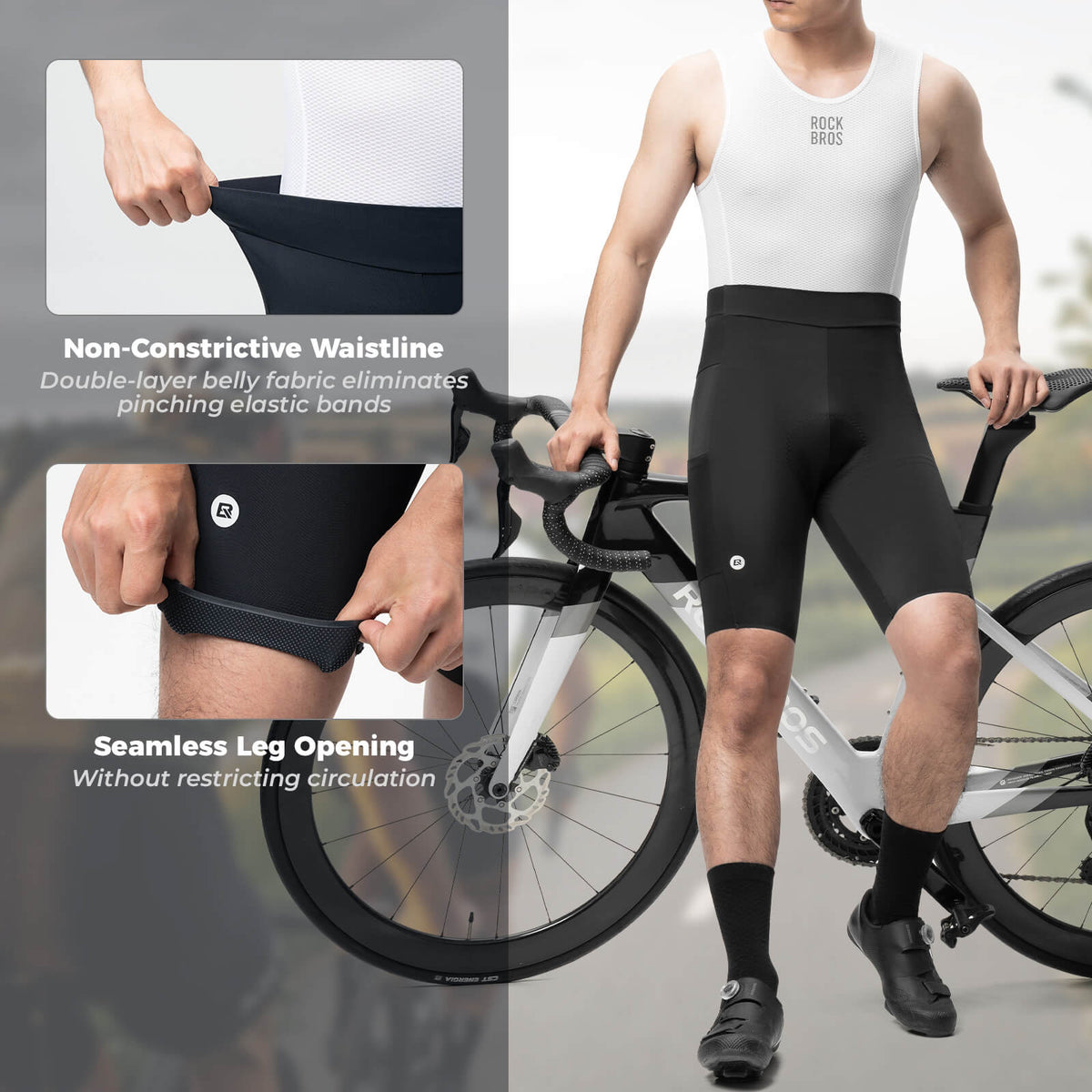 ROCKBROS heren performance fietsbroek met mesh zijzakken