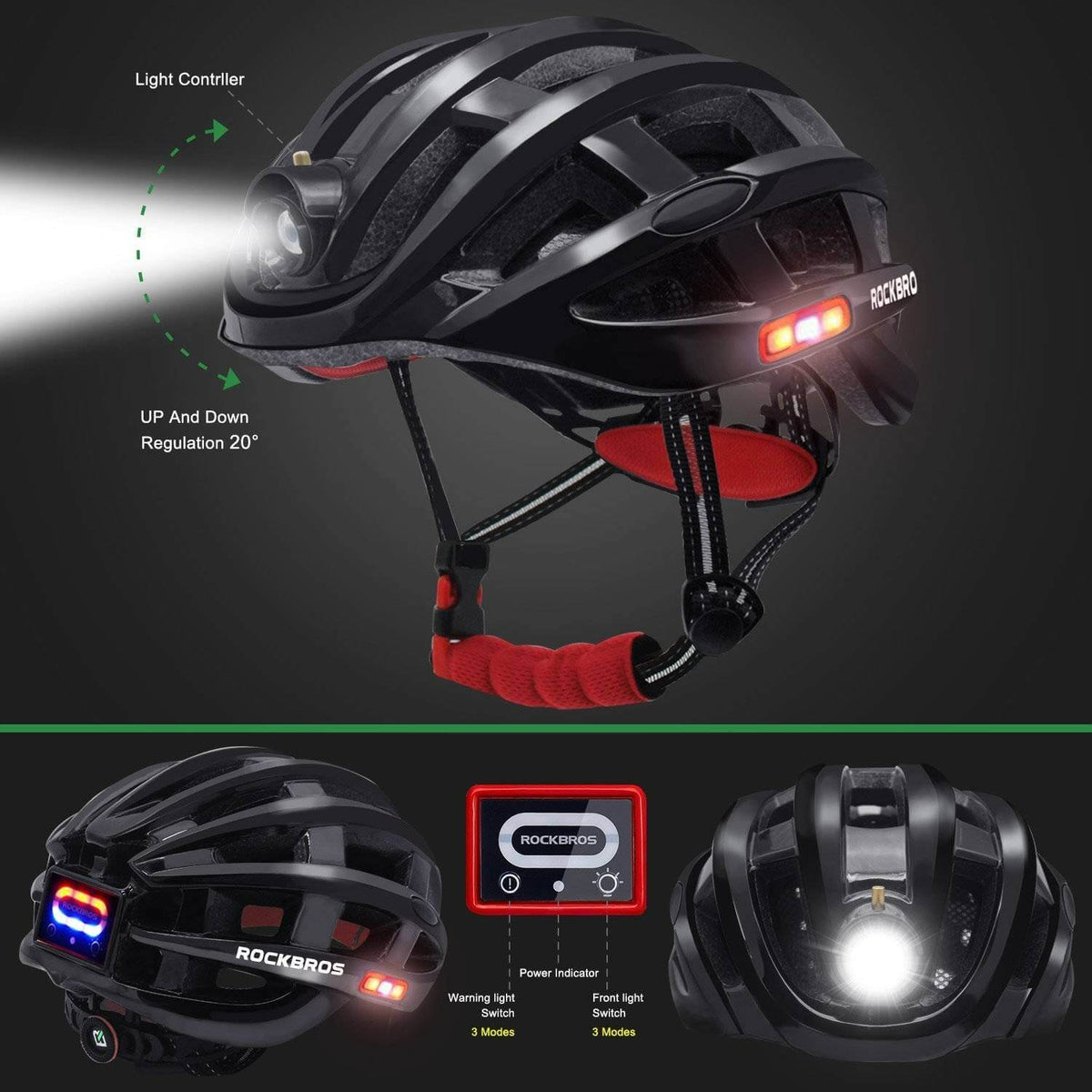 Fietshelm ZN1001 met voor-, achter- en zijverlichting – productdetail 2