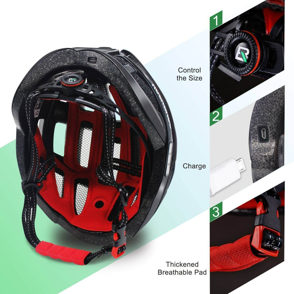 Fietshelm ZN1001 met voor-, achter- en zijverlichting – productdetail 4