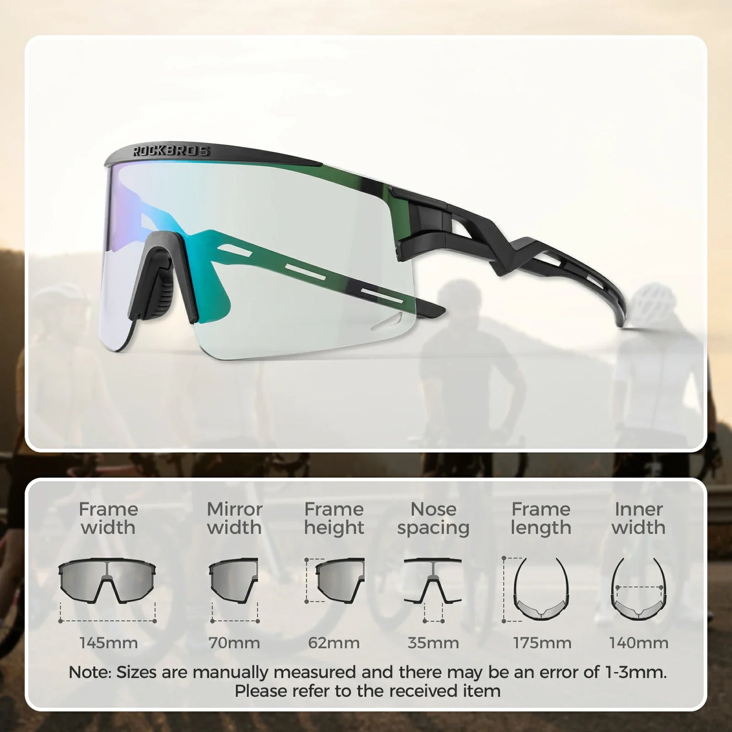 ROCKBROS fotochromische fietsbril uv400 met anti-condens coating#Zwart (fotochromisch)