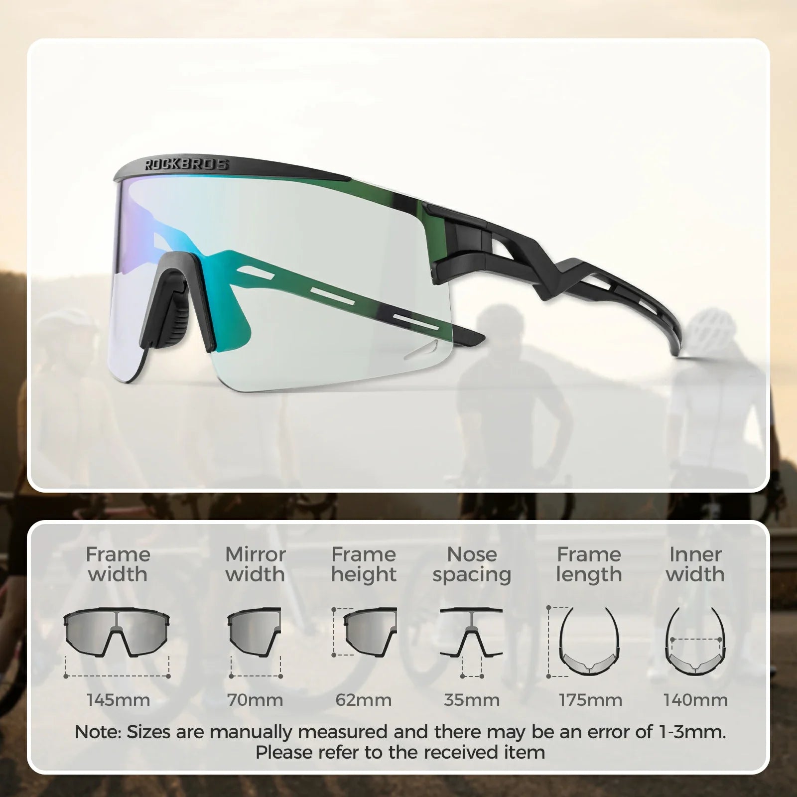ROCKBROS fotochromische fietsbril uv400 met anti-condens coating#Zwart (fotochromisch)