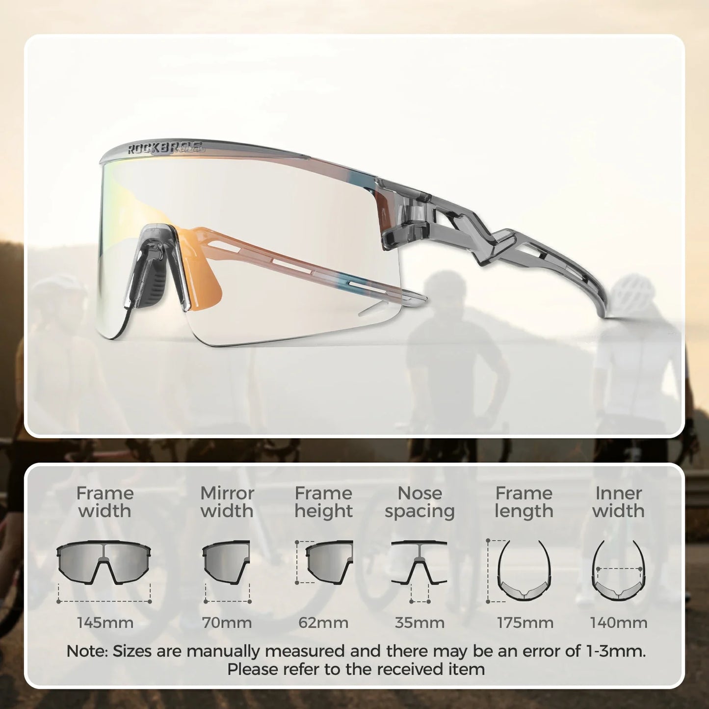 ROCKBROS fotochromische fietsbril uv400 met anti-condens coating#Grijs (fotochromisch)