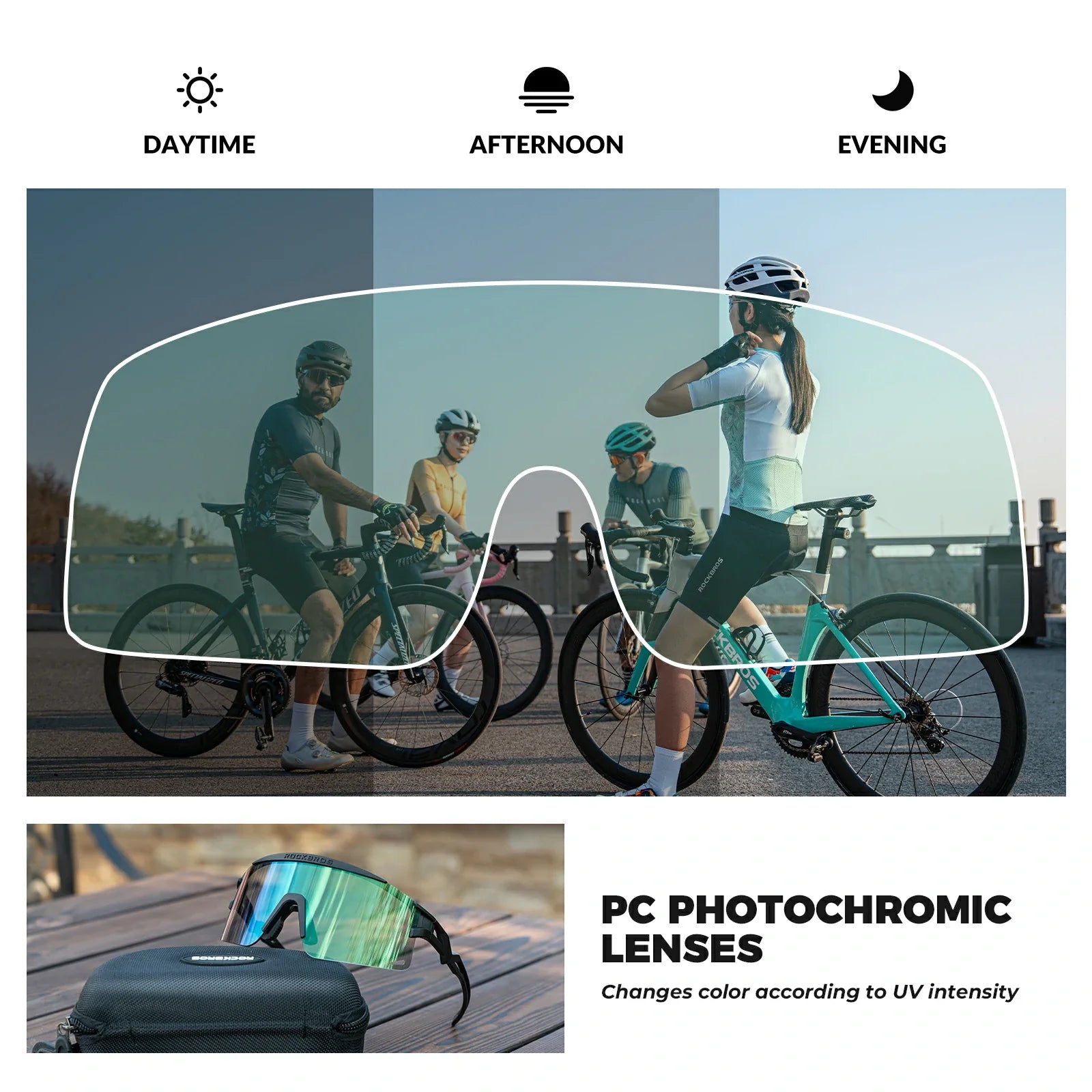 ROCKBROS fotochromische fietsbril uv400 met anti-condens coating#Zwart (fotochromisch)