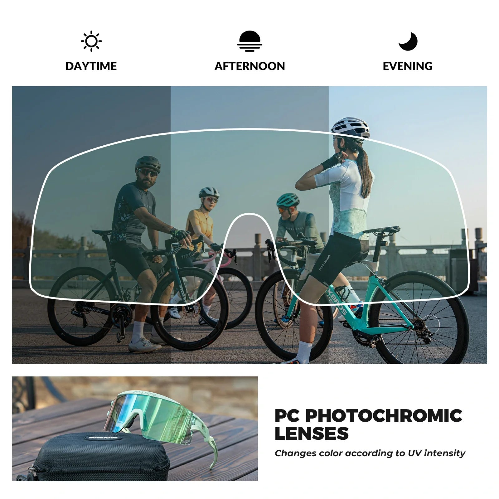 ROCKBROS fotochromische fietsbril uv400 met anti-condens coating#Groen (fotochromisch)