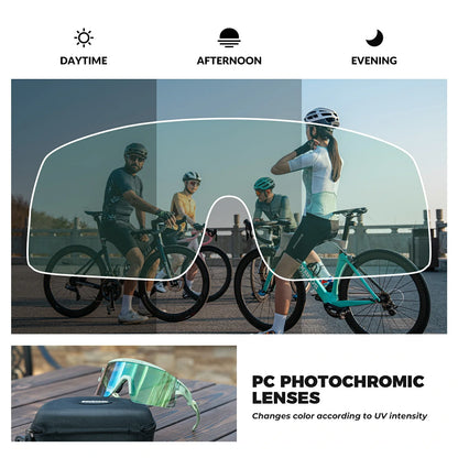 ROCKBROS fotochromische fietsbril uv400 met anti-condens coating#Groen (fotochromisch)