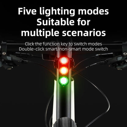 rockbros smart rear bike light with 3-colour led and brake-sensing technology