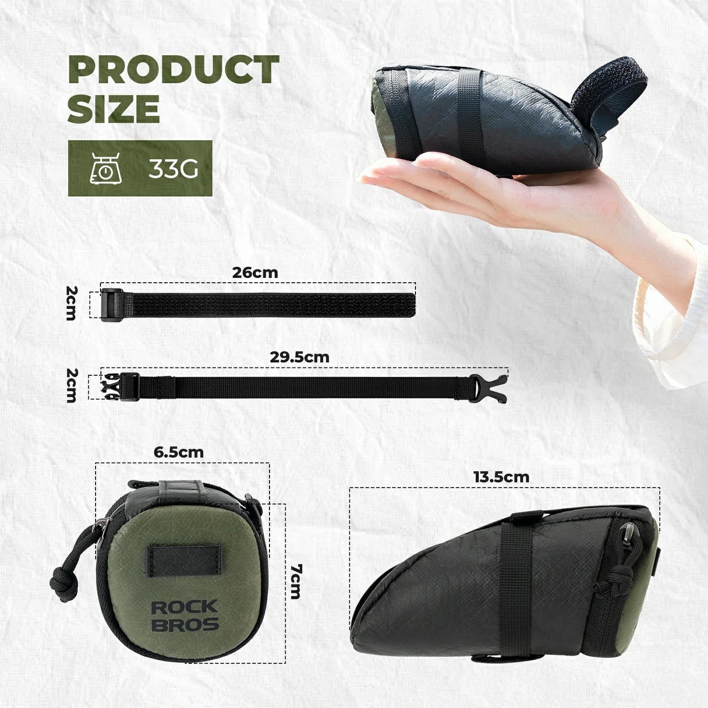 rockbros 0.2 l tyvek® saddle bag in matte black