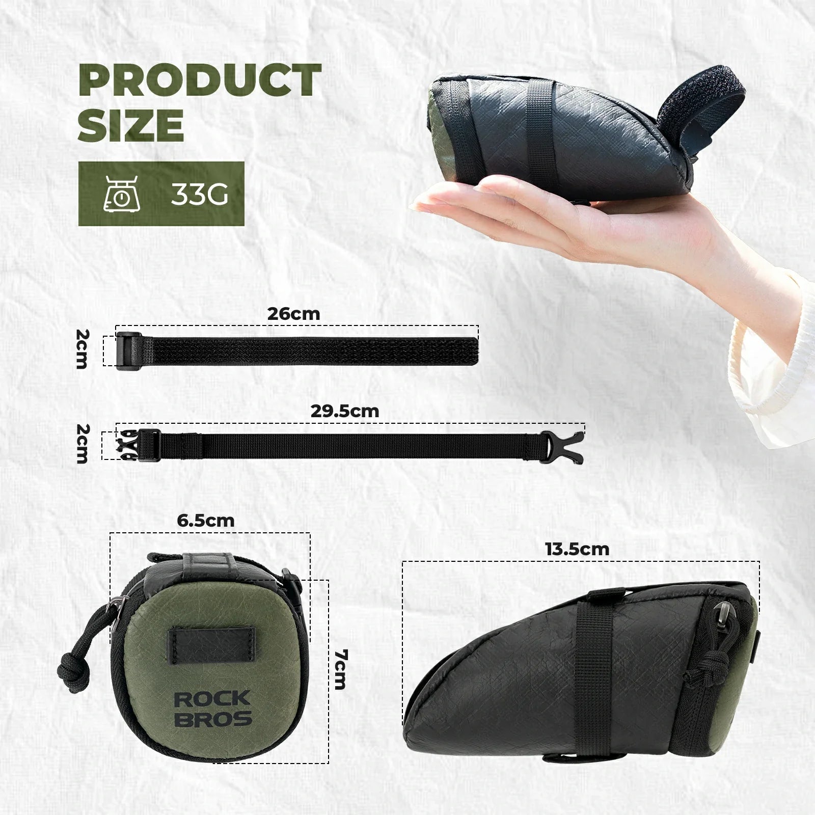rockbros 0.2 l tyvek® saddle bag in matte black