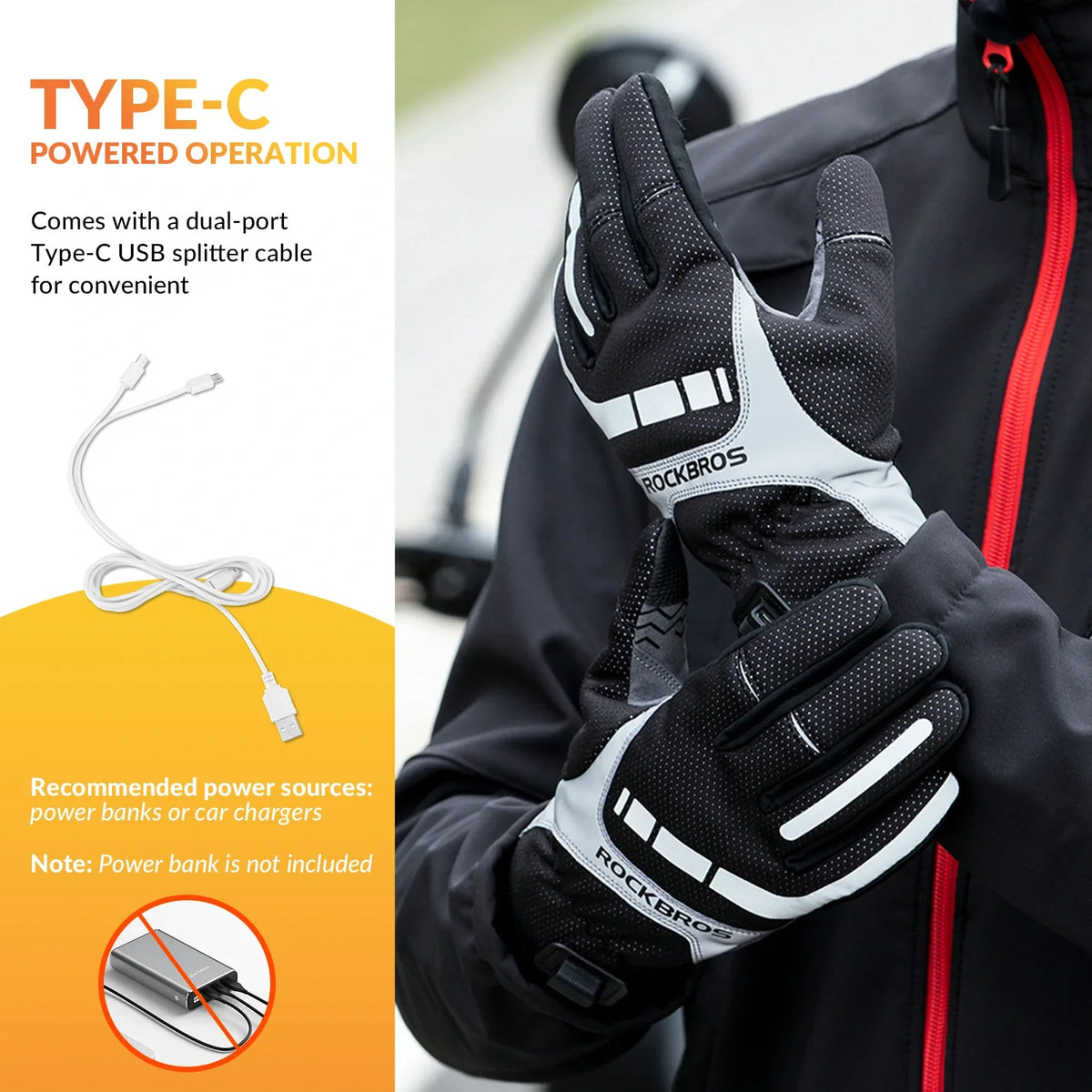 USB-verwarmde winter fietshandschoenen met gel-demping
