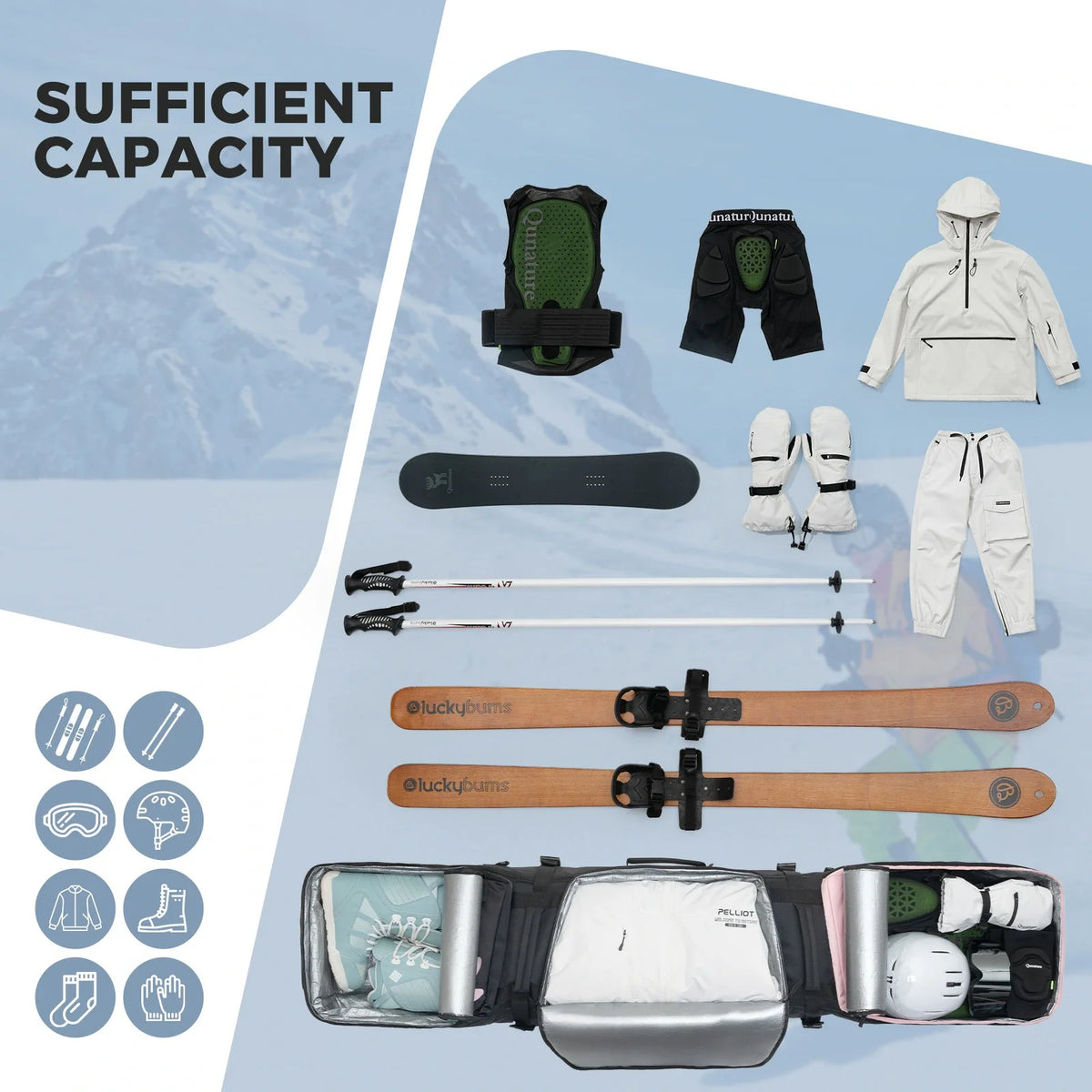 Ski- en snowboardtas met wielen 180 cm