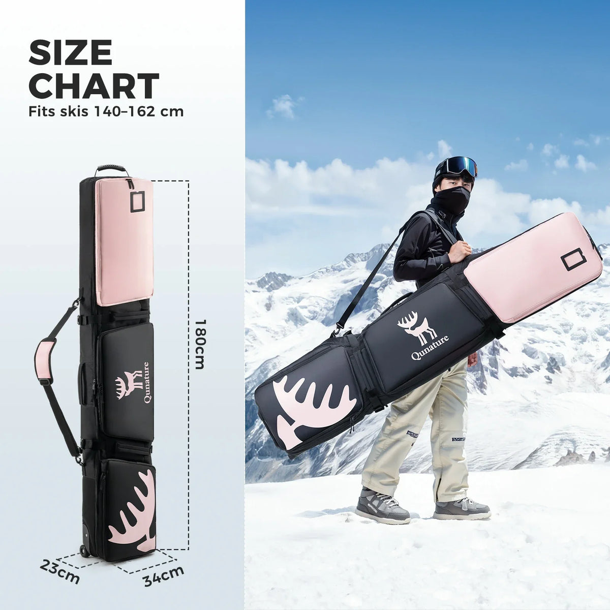 Ski- en snowboardtas met wielen 180 cm