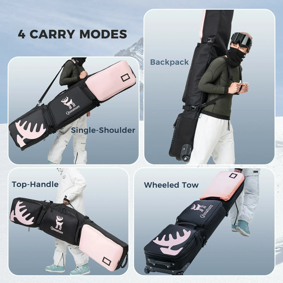 Ski- en snowboardtas met wielen 180 cm