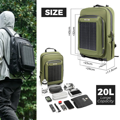 ROCKBROS solar backpack 20L with detachable 14W solar panel