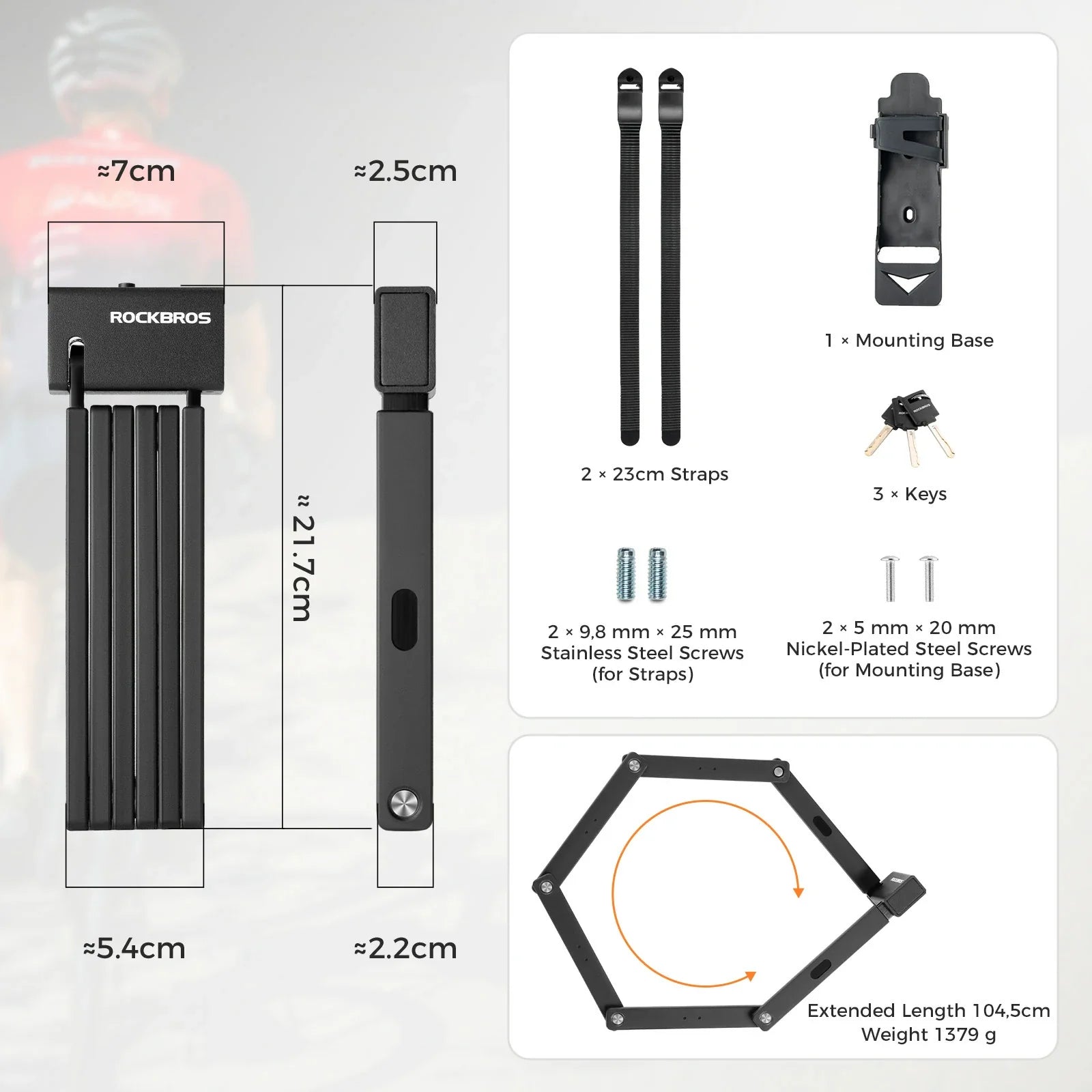 ROCKBROS sold secure gold vouwfietsslot hoge beveiliging 360° ontwerp