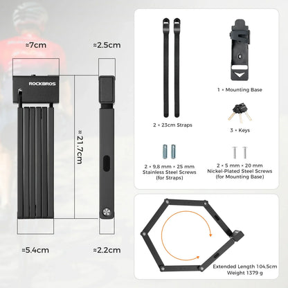 ROCKBROS sold secure gold vouwfietsslot hoge beveiliging 360° ontwerp
