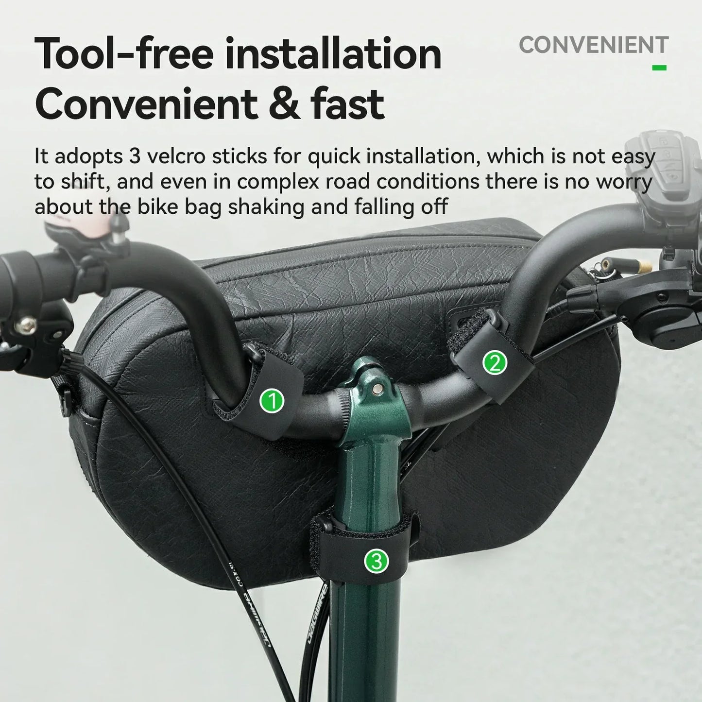 Sustainable eco-friendly recycled tire bike handlebar bag for cyclists