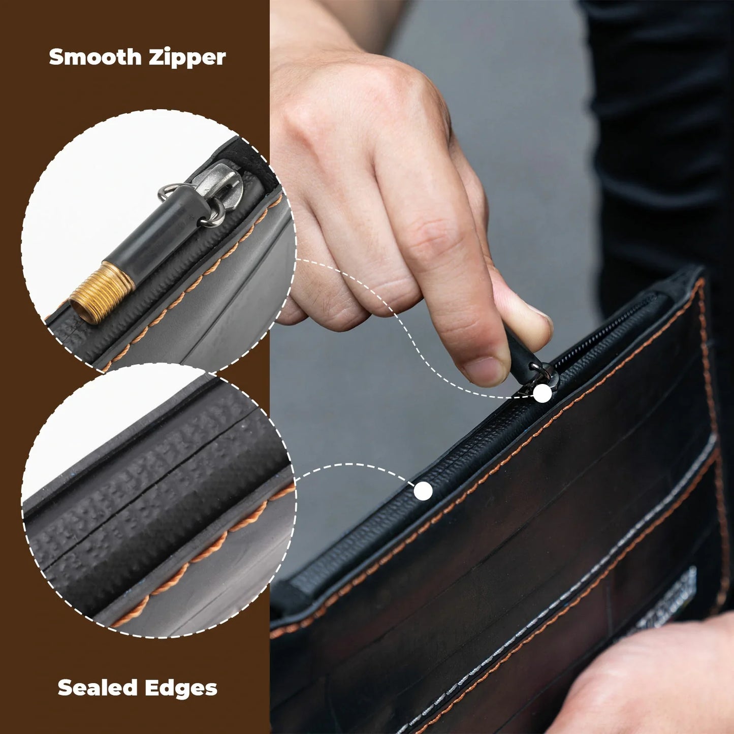 Road-to-Sky Sustainable Eco-Friendly Recycled Tire Bike Wallet 0.7L