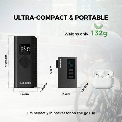 ROCKBROS mini elektrische fietspomp as240 pro met meter en auto-stop