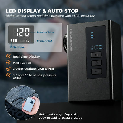 ROCKBROS mini elektrische fietspomp as240 pro met meter en auto-stop