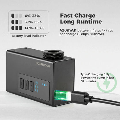 ROCKBROS mini elektrische fietspomp as240 pro met meter en auto-stop