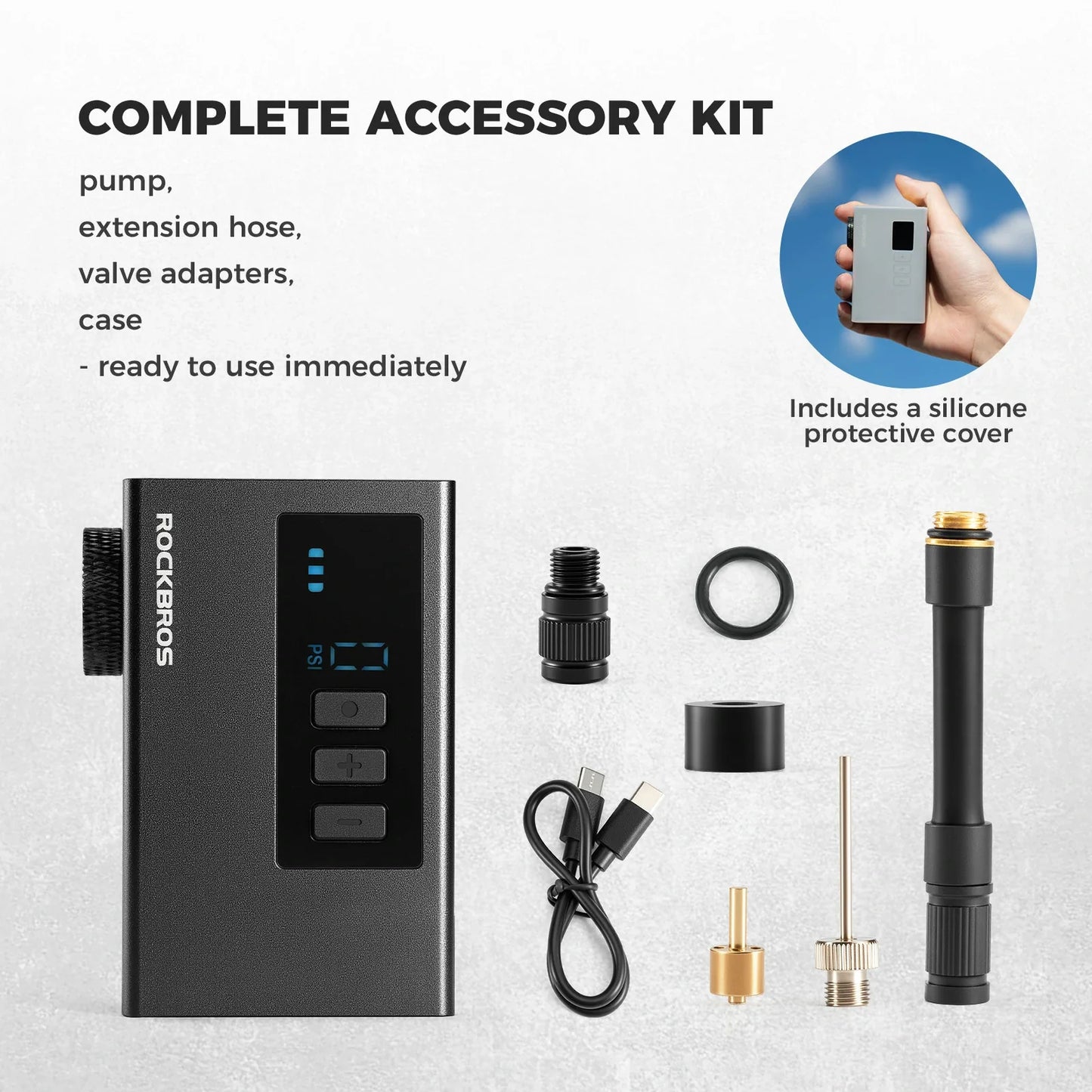 ROCKBROS mini elektrische fietspomp as240 pro met meter en auto-stop