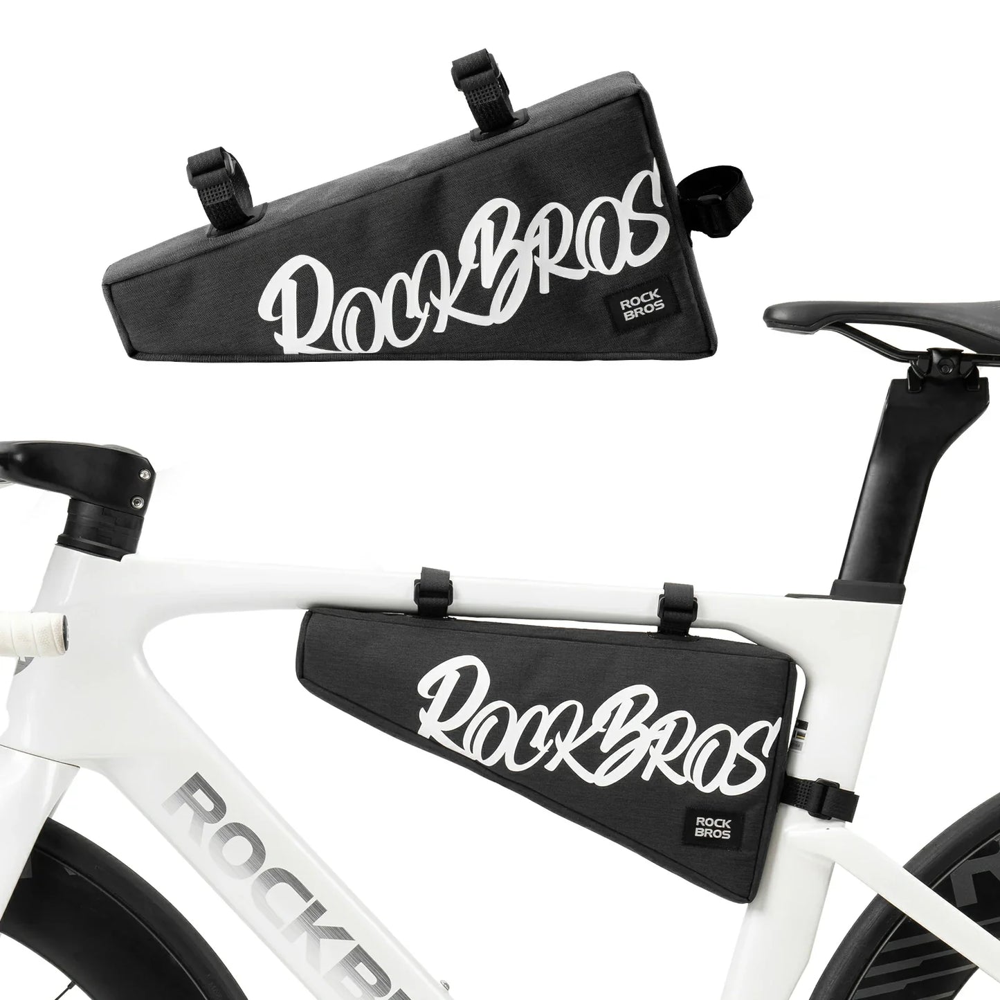 Black 1.9L triangle bicycle frame bag with durable top tube storage for road, MTB and gravel bikes#Color_Black