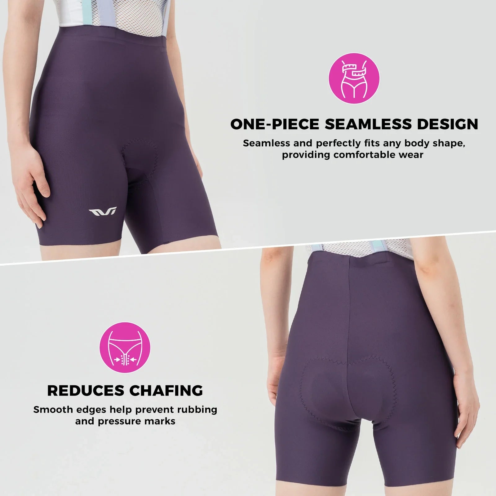 TVI Women's Cycling Bib Shorts - Ultimate Comfort & Style#Color_Purple