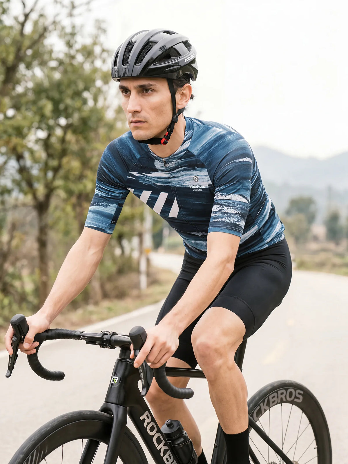 ROCKBROS heren fietsshirt Ink Burst ademend wielershirt Indigo Drift