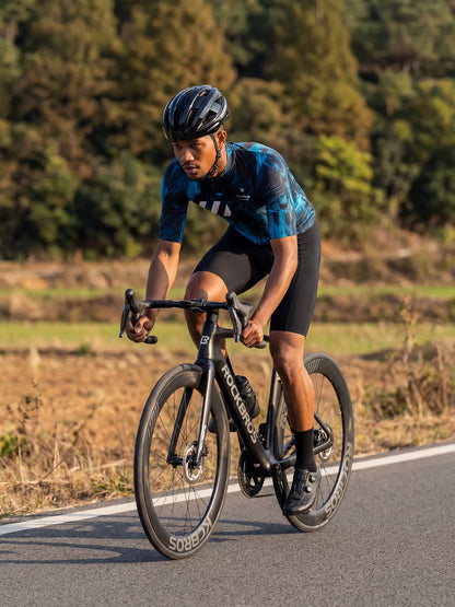ROCKBROS heren fietsshirt Ink Burst ademend wielershirt Blue Phantom