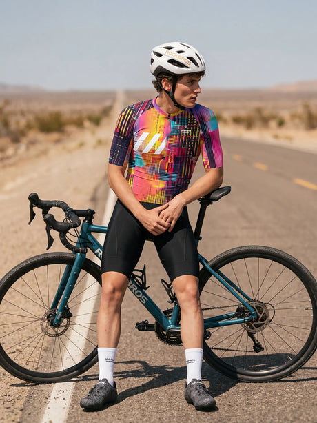ROCKBROS heren fietsshirt Neon Condense ademend wielershirt Pink Skyline