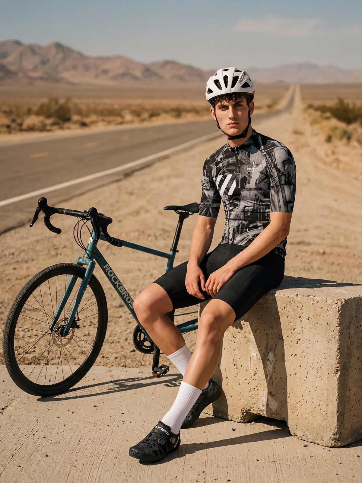 ROCKBROS heren fietsshirt Ink Burst ademend wielershirt Rust Scratch